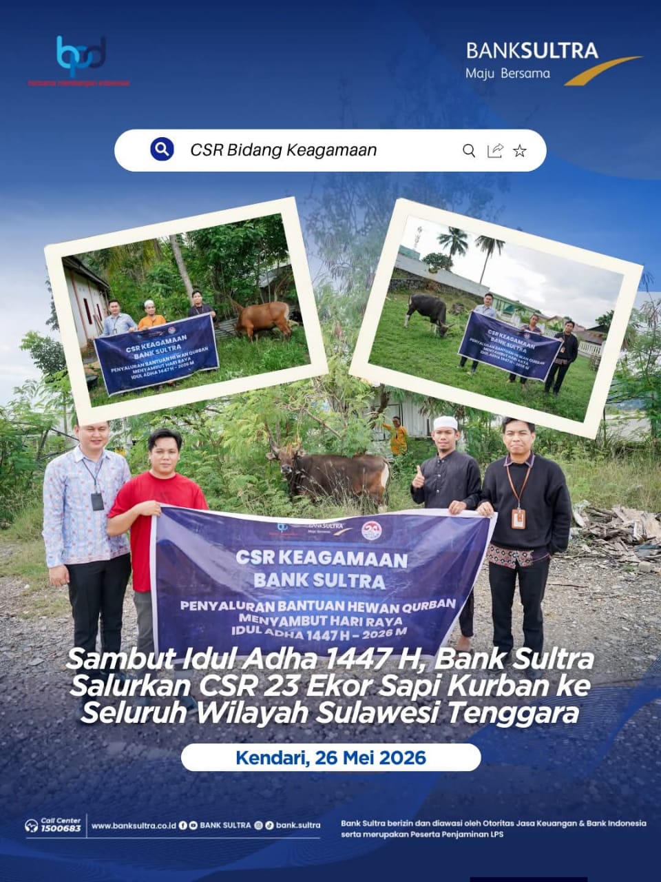 Bank Sultra Salurkan CSR 23 Ekor Sapi Kurban
